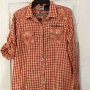 Harley-Davidson original orange and white plaid long sleeve XL shirt